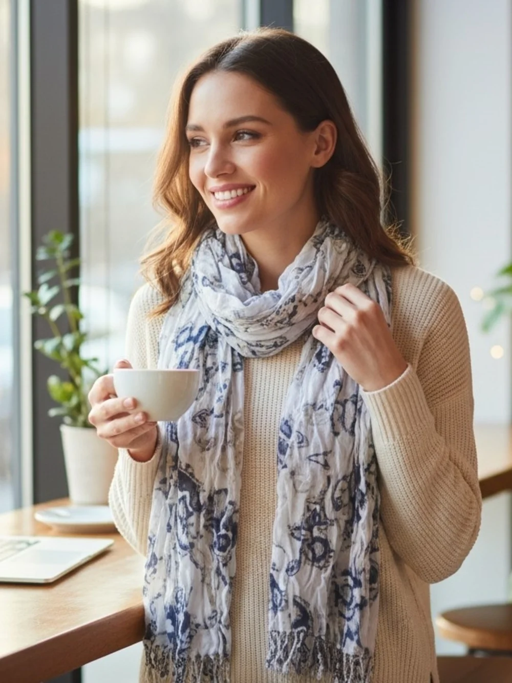 Apt. 9 White and BlueTie-Dye Fringe Scarf